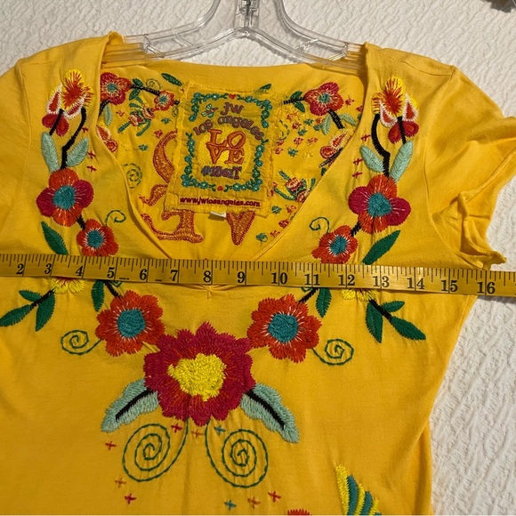 Johnny Was Los Angeles Yellow Floral Embroidered Tee - Picture 7 of 10